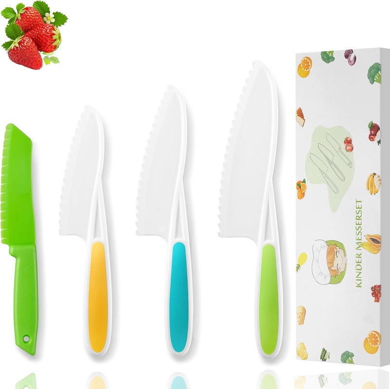 WALAWALA 4PCS Kids Knife Set for Real Cooking BPA Free with Plastic Toddler Play Kitchen Knives with Serrated Teeth Kitchen Safe Knives for Real Cooking and Cutting Fruits and breads - Image 1